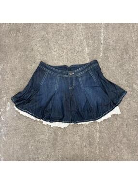 Vintage Y2K Denim Micro Mini Skirt Low Rise Lace Layered